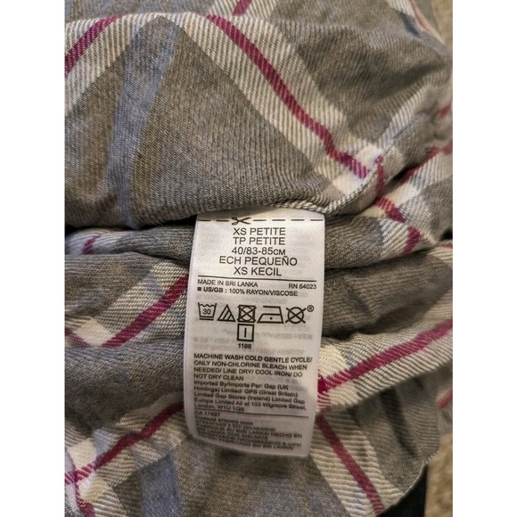 Banana Republic NEW Women Button Up Blouse Gray Plaid Sz XS Petite Classic Fit - Picture 6 of 6